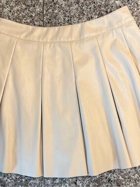 Better Be Cream Pleated Faux Leather Cheerleader Style Skirt